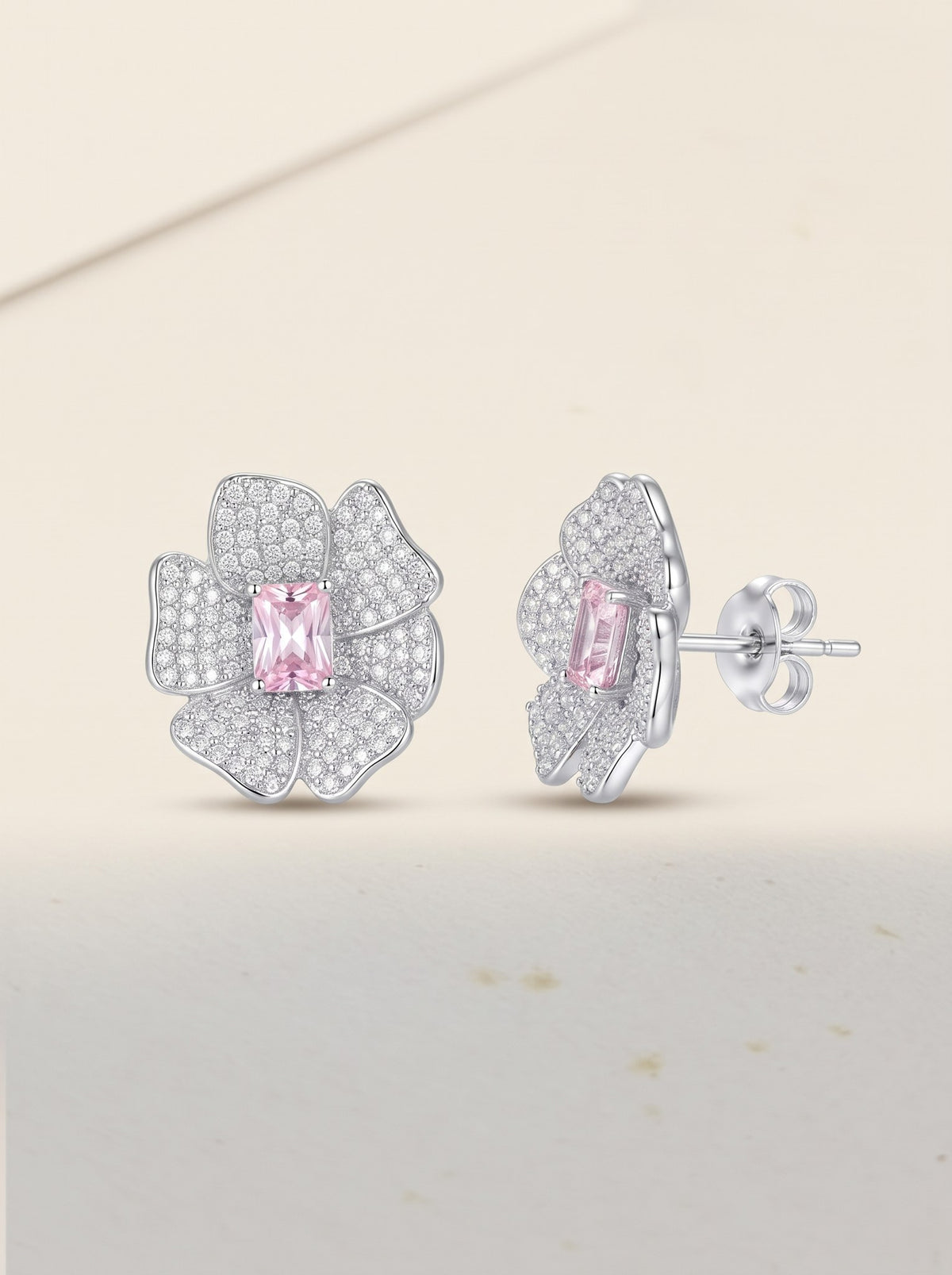 Arete Flor Plateado Microcircón Circón Rosa · Hero · Anturia