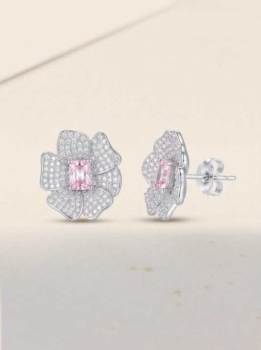 Arete Flor Plateado Microcircón Circón Rosa · Hero · Anturia