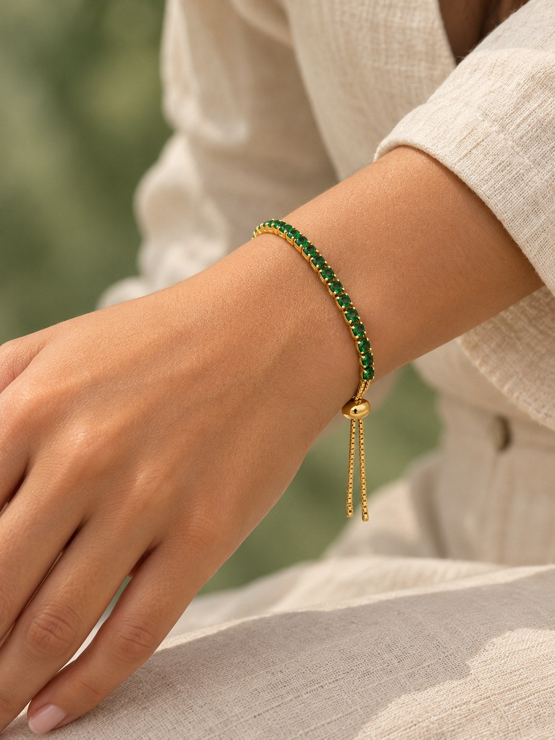 Pulsera Tipo Tennis Verde Graduable · Modelo · Anturia