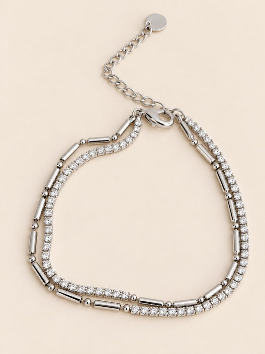 Pulsera Doble Canutillo Mini Tenis Plateado · Hero · Anturia