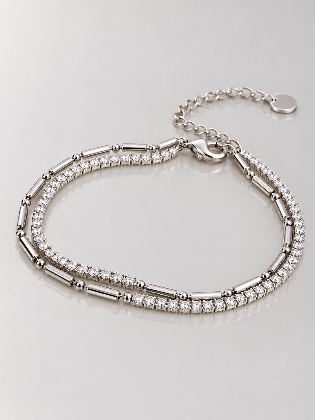 Pulsera Doble Canutillo Mini Tenis Plateado · Macro · Anturia