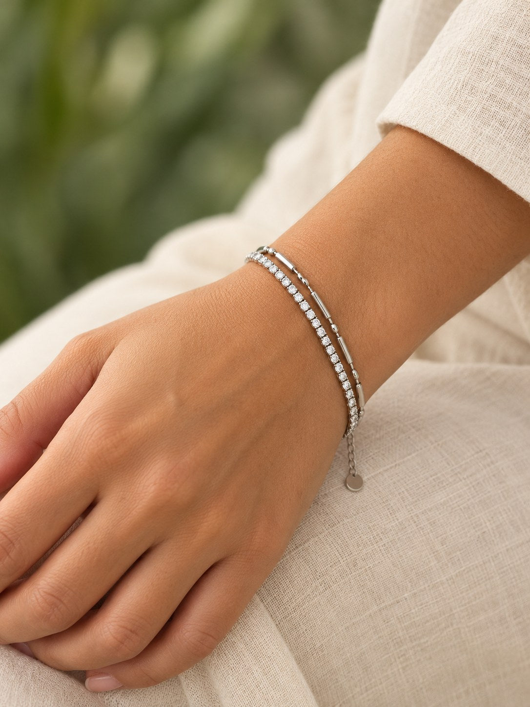 Pulsera Doble Canutillo Mini Tenis Plateado · Modelo · Anturia