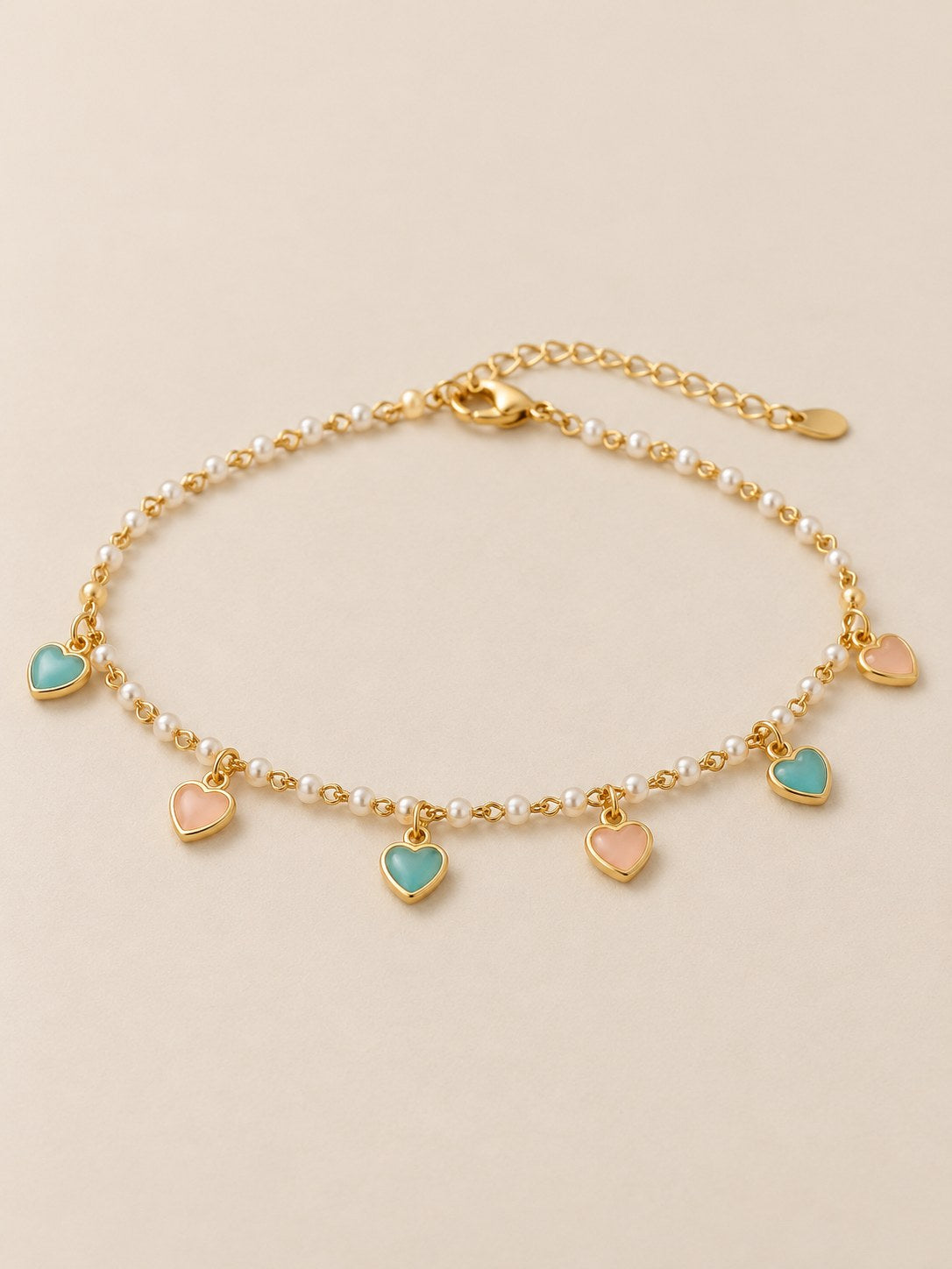 Tobillera Perlas Corazones Dorado · Hero · Anturia