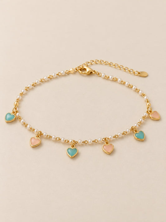 Tobillera Perlas Corazones Dorado · Hero · Anturia
