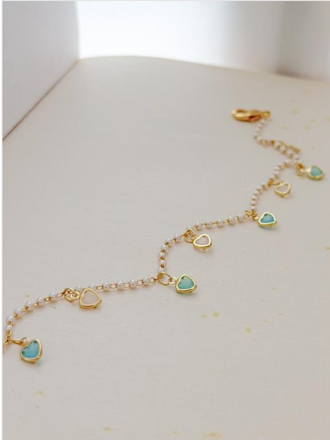Tobillera Perlas Corazones Dorado · Anturia